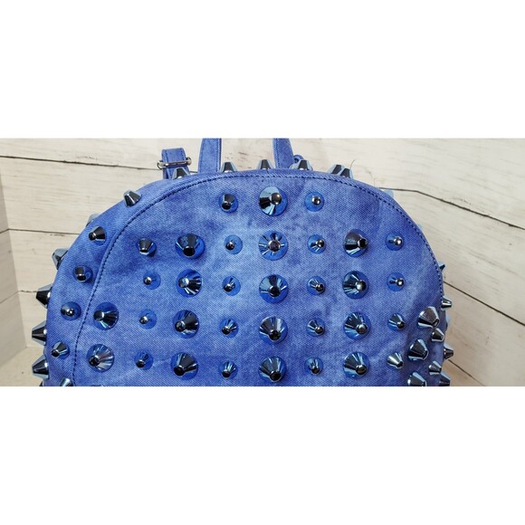 Traci Lynn Studded Backpack Purse Blue Faux Leather Spike Studs Denim Look NWOT main image 5